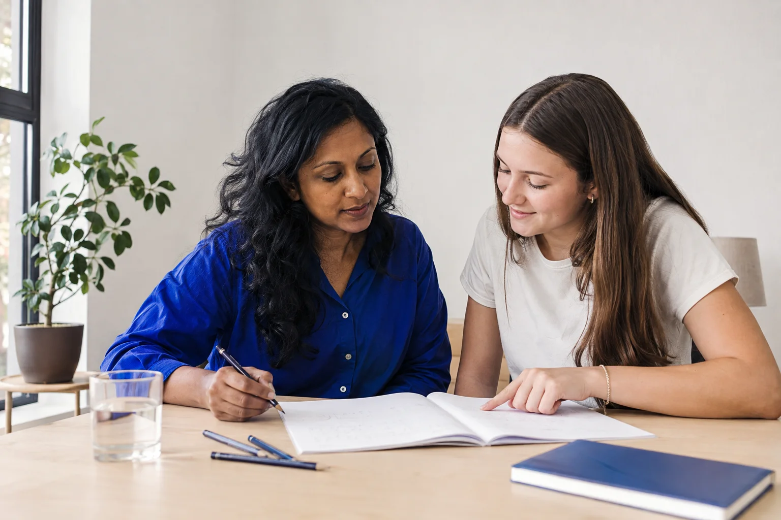 An Indian South African tutor helping a learner with her studies